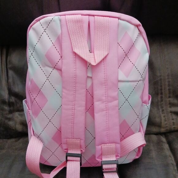Hello Kitty Pink & Blue Argyle Medium Backpack NEW! - Picture 6 of 7